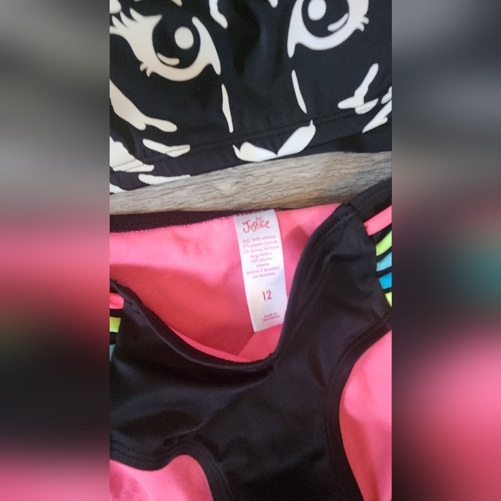 Justice Girls UPF50+ Black/Rainbow (Color Changing Tiger Print) Bikini - Picture 4 of 7